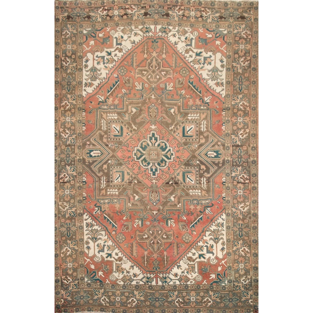 Hand Knotted Oriental 100% Wool Carpet Traditional Medallion Coral Heriz Area Rug - 10' 6'' X 7' 6''