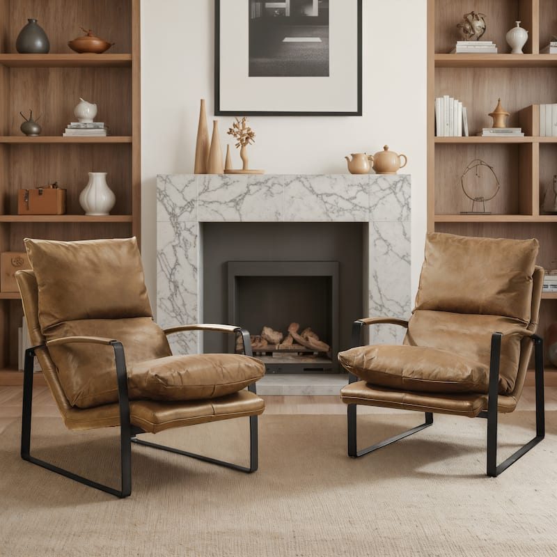 Art Leon Comfortable Genuine Leather Accent Lounge Chair