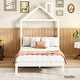 preview thumbnail 3 of 7, Twin Metal Platform Bed with House-Shaped Headboard & Chimney Design, Low Bed Frame W/Support Slats, No Box Spring Needed, White
