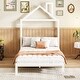 preview thumbnail 2 of 7, White Twin Size Metal Platform Bed with House-Shaped Headboard for Kids