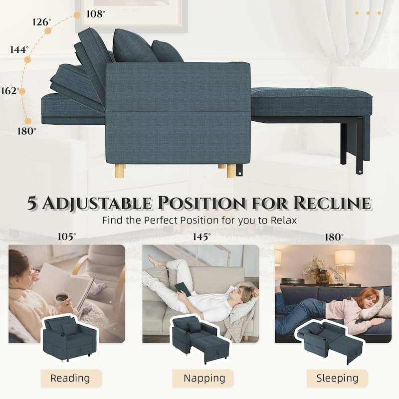 AECOJOY Sleeper Chair Extra Wide Convertible Chair Bed 3-in-1 Pull Out Single Sofa