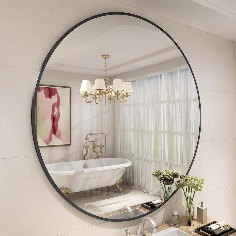 KIOTEE Full Length Round Aluminum Alloy Framed French Cleat Mounted Wall Decor Bathroom Vanity Mirror with 5-Year Warranty