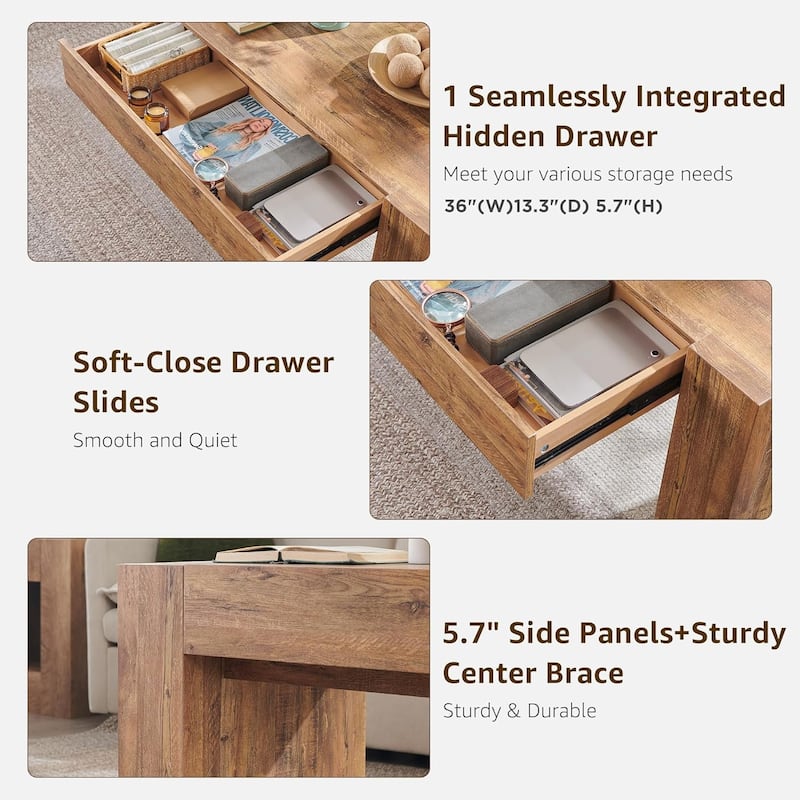 Modern Coffee Table, Wooden Living Room Table w/ Hidden Storage Drawer