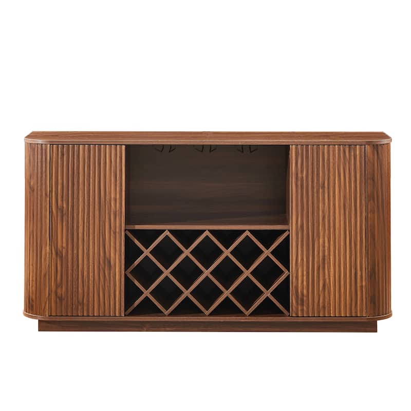 58" Wavy Curve Sideboard with Wine Rack & Glassware Holder, Adjustable Shelves, Multifunctional Storage Cabinet