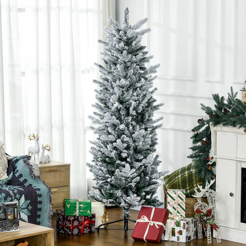 6ft Snow-Dusted Pencil Christmas Tree with Realistic Branches and Steel Base