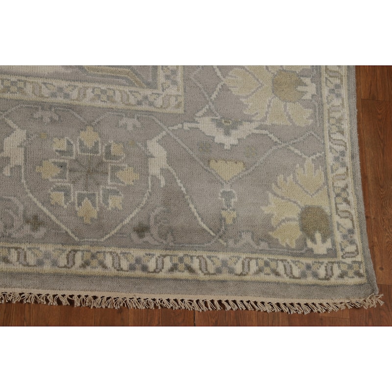 Transitional Gray Oushak Indian Area Rug Handmade Wool Carpet - 8'4" x 11'9"