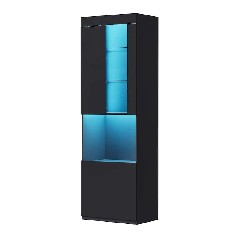 Roomfitters 67" Tall High Gloss Storage Cabinet, Modern Display with Acrylic Door and Tempered Glass Shelves