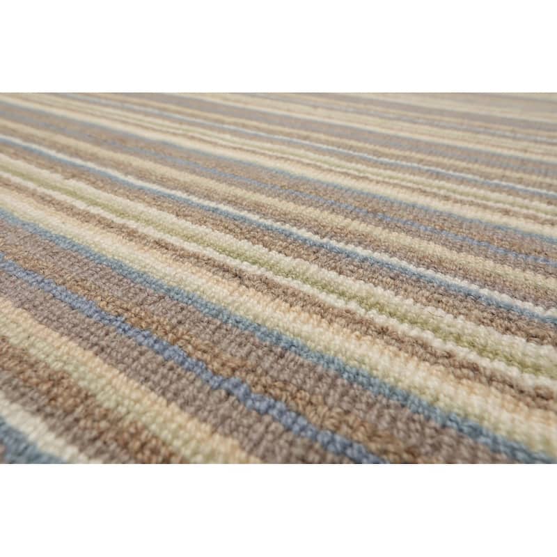 Ivory Hand Woven KPSI Striped Oriental Area Rug Multi Sizes Wool