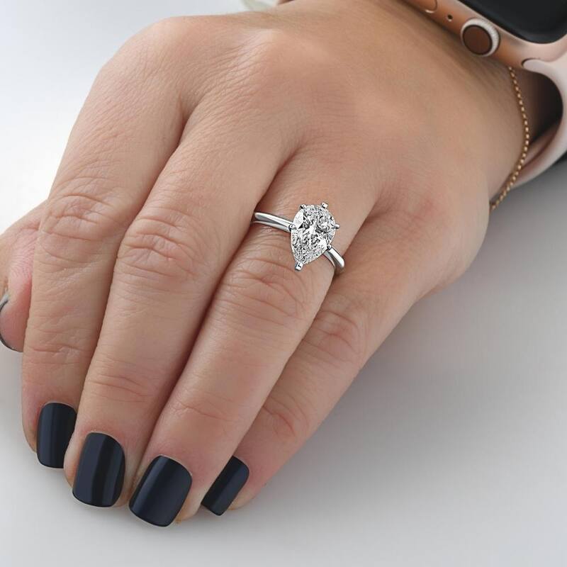 3CT Platinum Pear Shaped Diamond 6-Prong Solitaire Engagement Ring Lab Grown