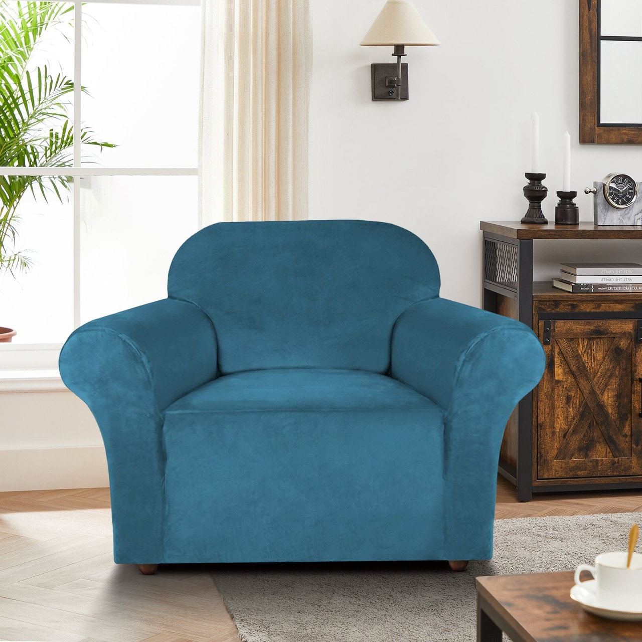 Enova Home Ultra Soft Thick Stretch Velvet Fabric Armchair Slipcover for Living Room