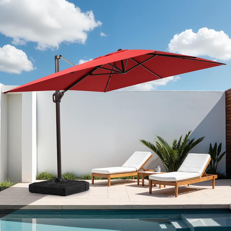 11 x 9 FT Outdoor Patio Offset Cantilever Umbrella with Base - Red