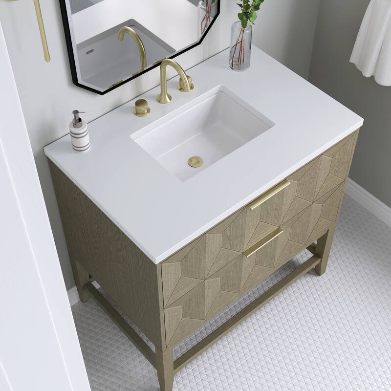 James Martin Vanities Emmeline 36" Single Vanity, Pebble Oak - White Zeus Quartz