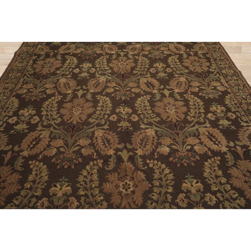10x12'2'' Hand Knotted Wool Brown French Aubusson Savonnerie Asmara Embossed Rug - 8' 10'' x 12' 2''