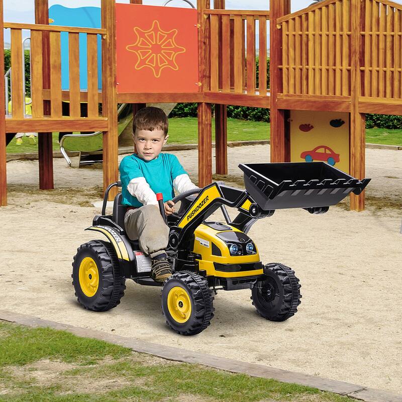 6V Kids Ride on Excavator, Bulldozer, Electric Construction Vehicle, Battery Powered Truck with Adjustable Bucket - Yellow