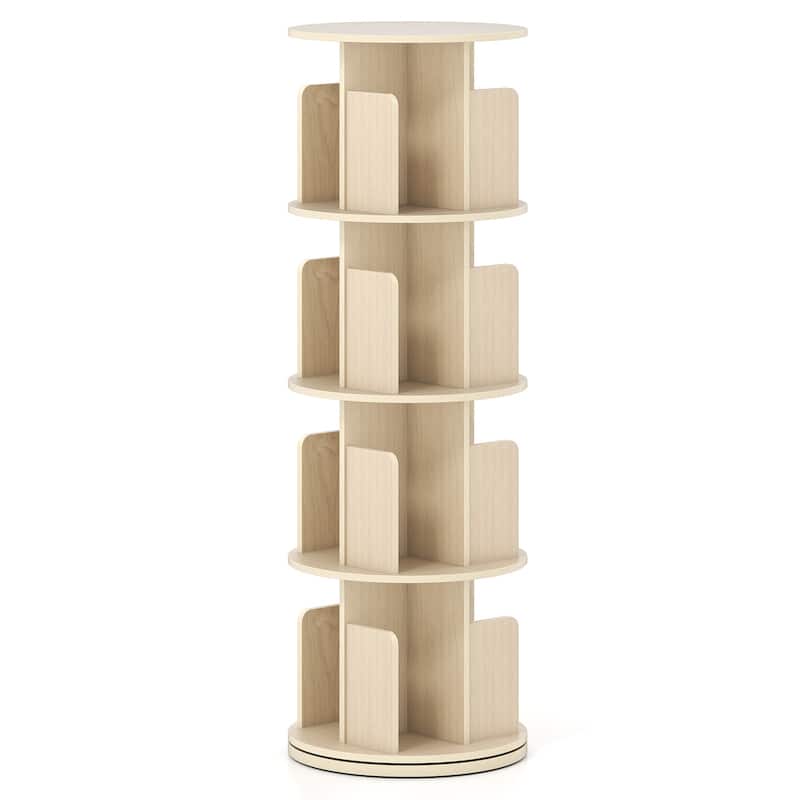 Narrow 4-Tier Rotating Storage Bookshelf with Swivel Display and Dividers for Home and Office - 15.5" x 15.5" x 50.5"