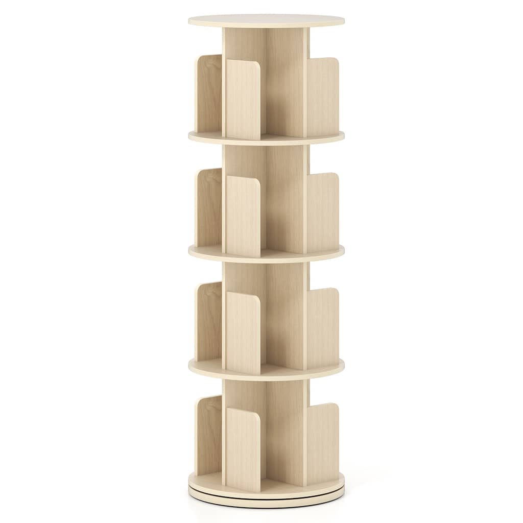 Narrow 4-Tier Rotating Storage Bookshelf with Swivel Display and Dividers for Home and Office - 15.5" x 15.5" x 50.5"