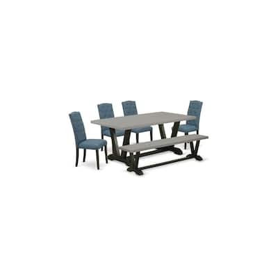 Coastal Dining Set - 6 Piece Kitchen Table Set with Bench & 4 Chairs