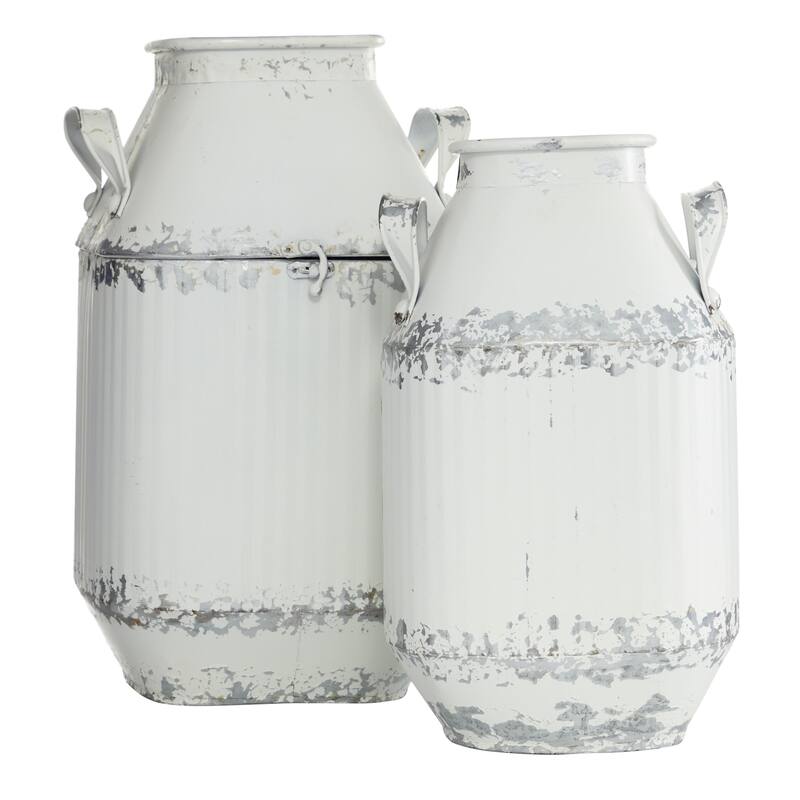 Metal Decorative Vase - Set of 2 White - Roche River Decor