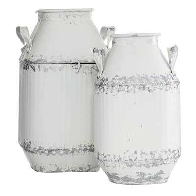 Metal Decorative Vase - Set of 2 White - Roche River Decor