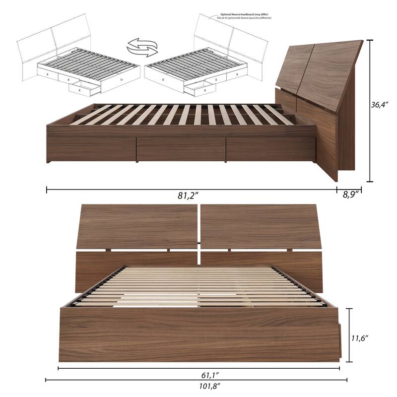 Nexera Storage Bed with Headboard, Walnut