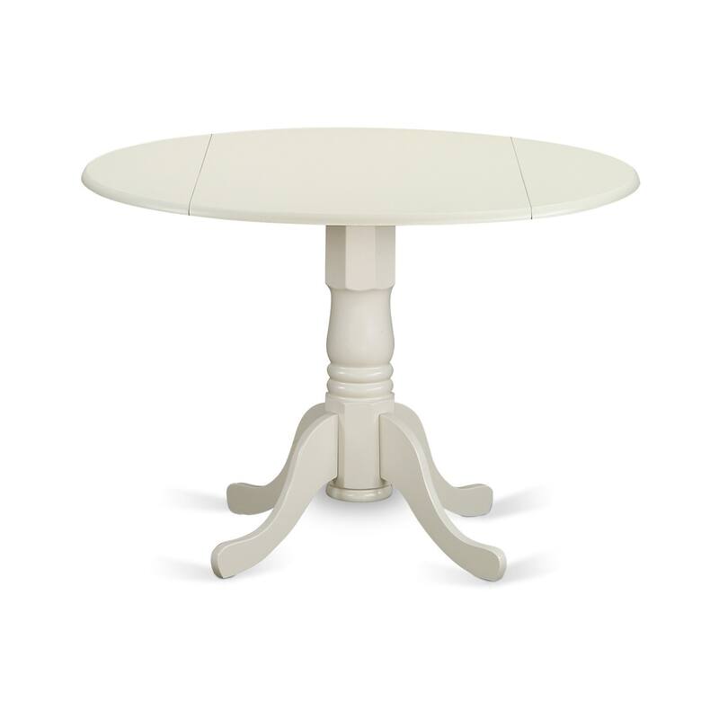 HomeStock 5-Piece Linen White Finish Solid Wood Top Dining Table with 4 Parson Chair with Drop Leaf Lattice Back
