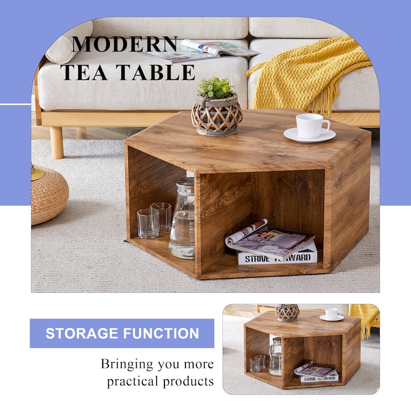 Roomfitters Set of 2 Hexagonal MDF Coffee Tables with Black Pattern Finish, Modern Storage Design for Living Room