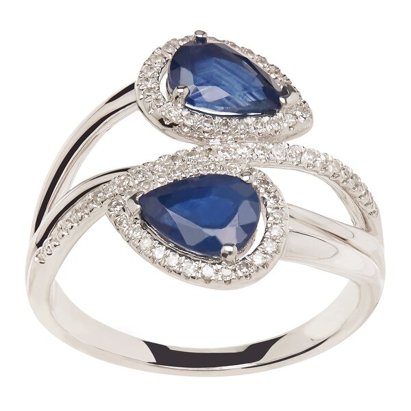 1 3/4 ct Natural Kanchanaburi Sapphire & 1/5 ct Diamond Bypass Ring in 14K White Gold - Blue