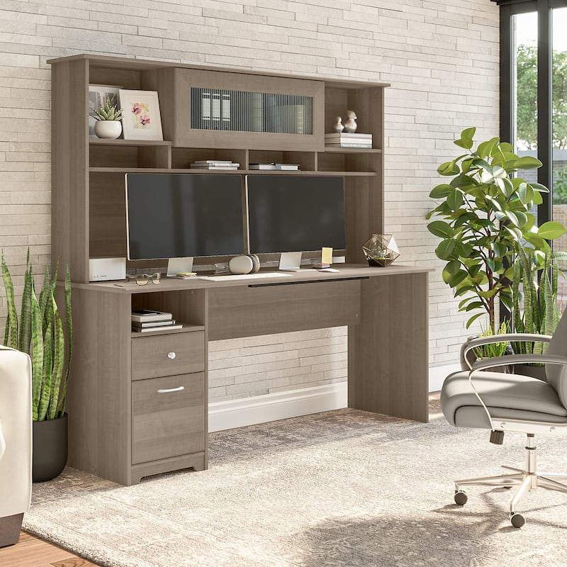 72W Computer Desk with Hutch and Drawers by Bush Furniture - Ash Gray