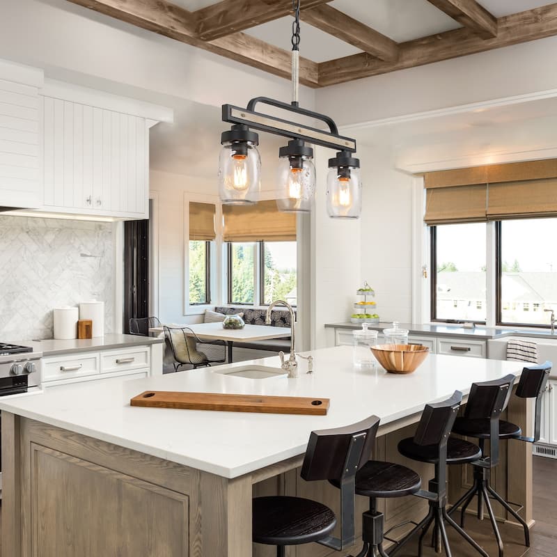 The Gray Barn Farmhouse Mason Jar Glass Linear Kitchen Island Chandelier - L22"x W4"x H19.5"