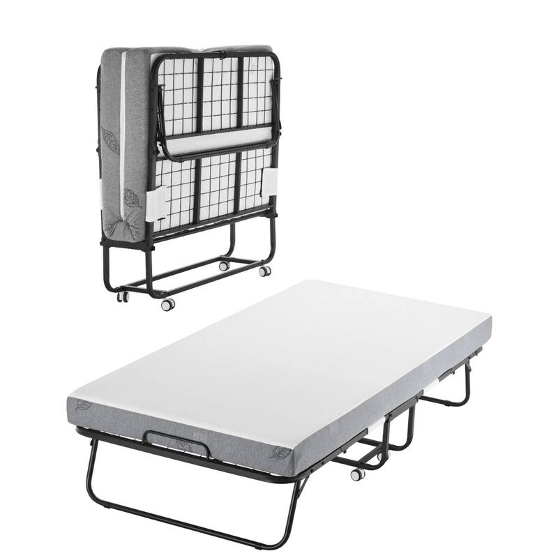 White Polyester Rollaway Folding Bed with 5 Inches Foam Mattress and Steel Frame - 38-Inch