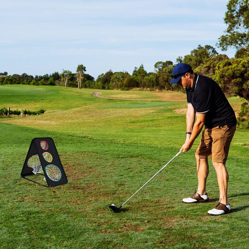 Gymax Dual-Sided Golf Chipping Net w/5 Target Holes Triangular