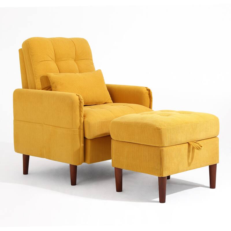 Adjustable Backrest Lounge Accent Chair Set with Storage Ottoman