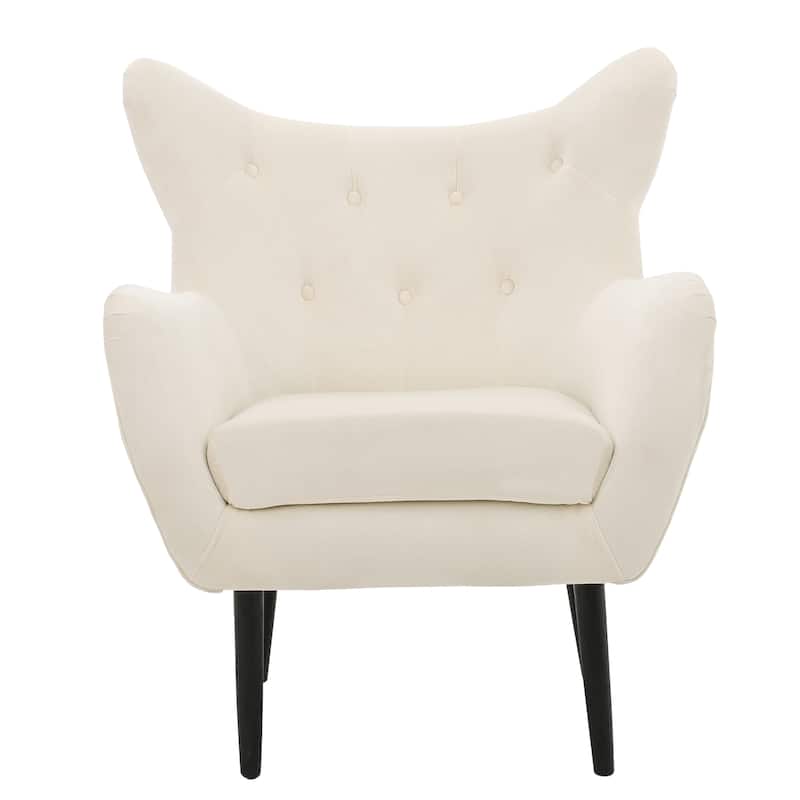 Ivory Modern 34.25" Velvet Upholstered Button Tufted Arm Chair with Solid Oak Wood Frame and Gently Curved Wingback