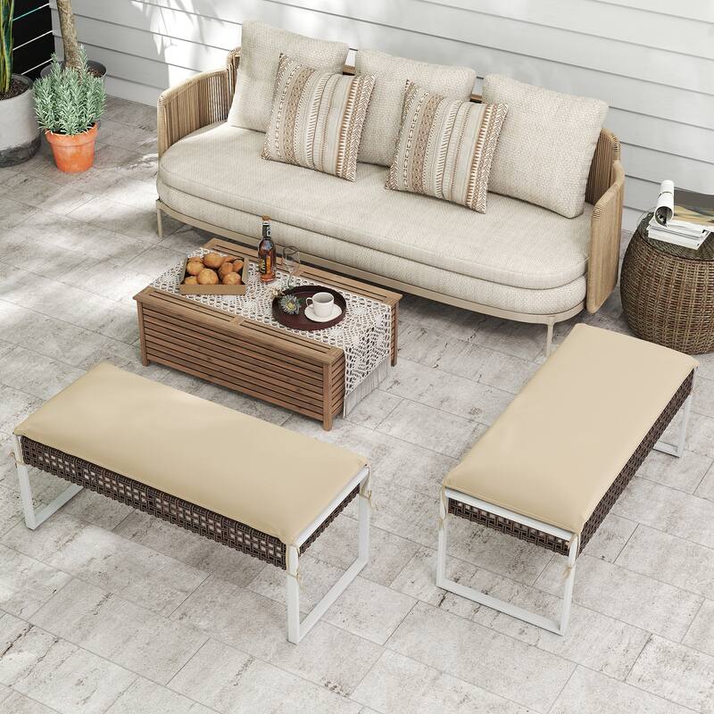 Gymax 43 Inch Patio Rectangle Ottoman Pack of 2 w/ Metal Legs & Seat