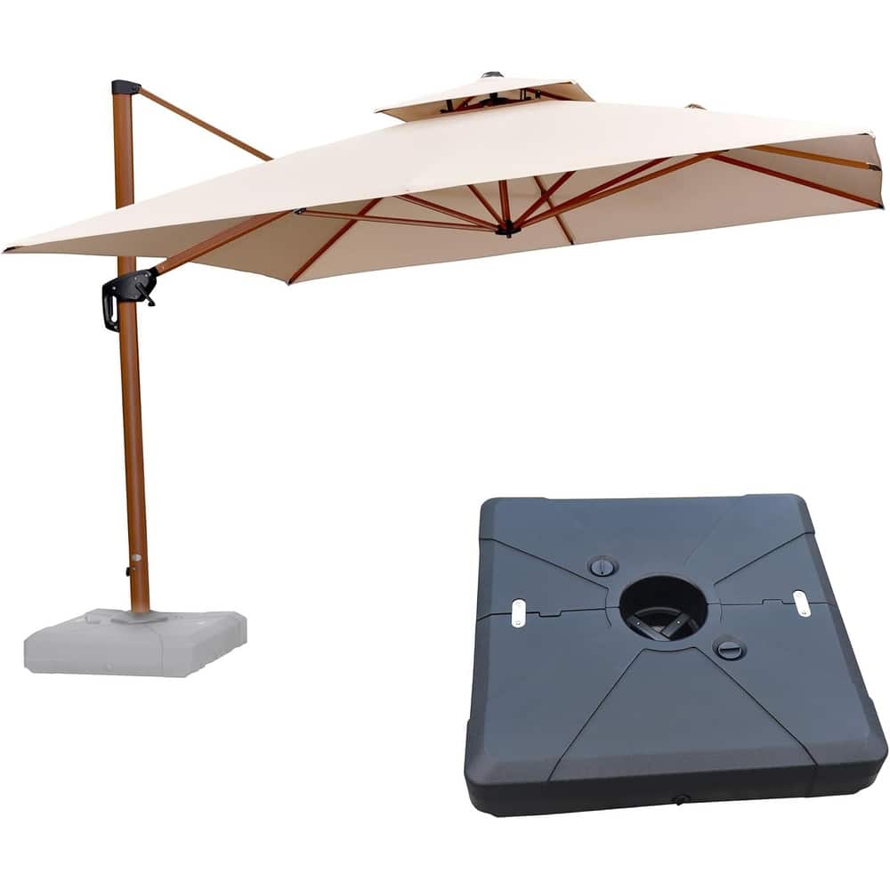 PURPLE LEAF 9/10/11ft Square 09x12ft Rectangle Wood Pattern Patio Outdoor Cantilever Umbrella with Base