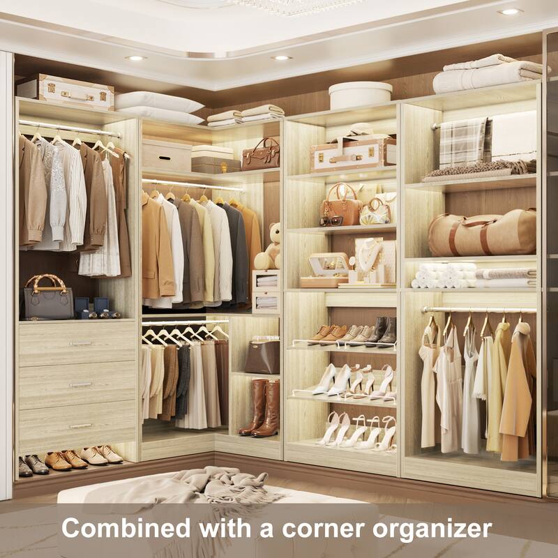 Set of 3 Closet Organizer with Drawers and Shoe Rack, Freestanding Closet System for Bedroom or Walk-in Closet