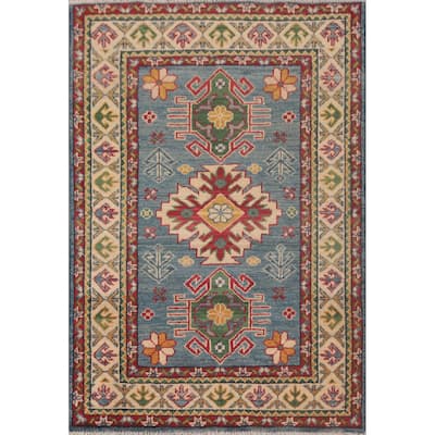 Light Blue Kazak Oriental Foyer Rug Hand-Knotted Wool Carpet - 2'10" x 4'1"