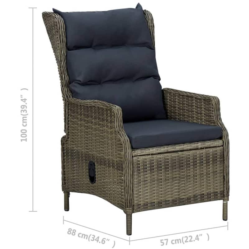 Outdoor Manual Reclining Chair, 2 Cushions, Brown Woven Poly Rattan