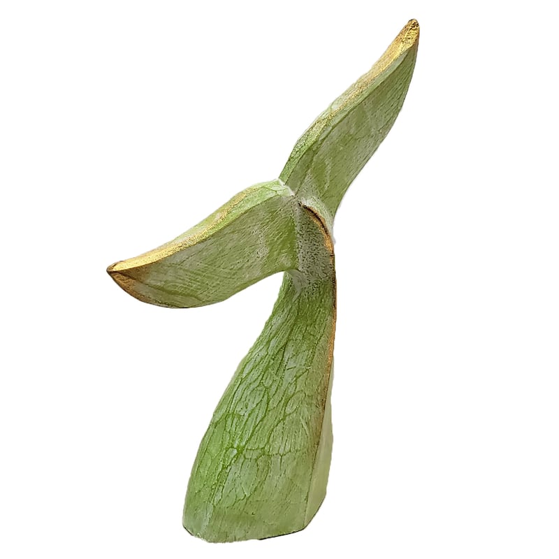 Wooden Whale Tail Statue- Green