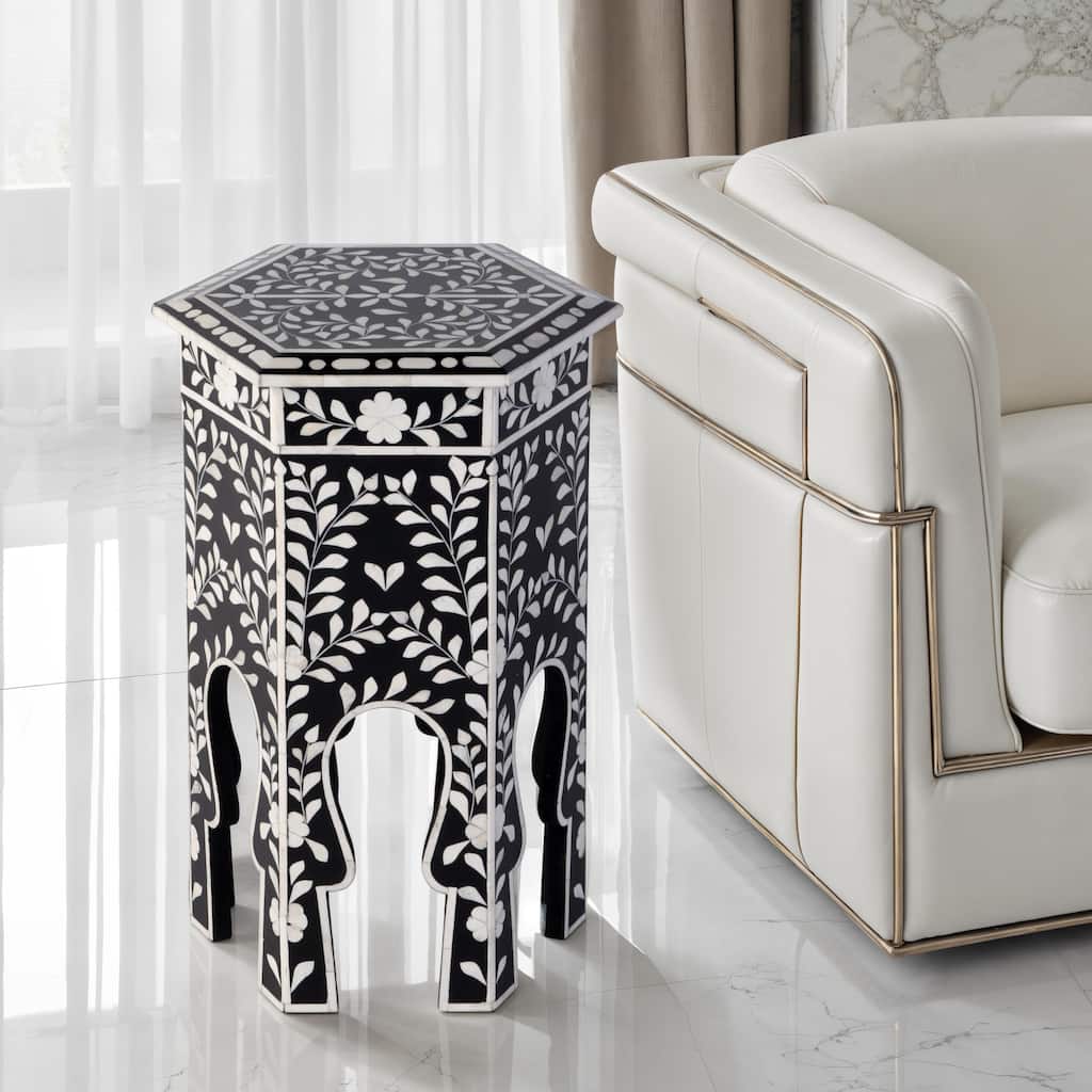 Amaya 16 in. W Hexagon Bone Inlay Side Table