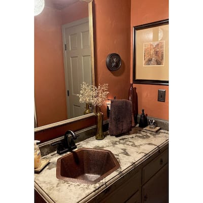 15.5-in Hexagon Under Counter Hammered Copper Bathroom Sink (LH15.5DB)