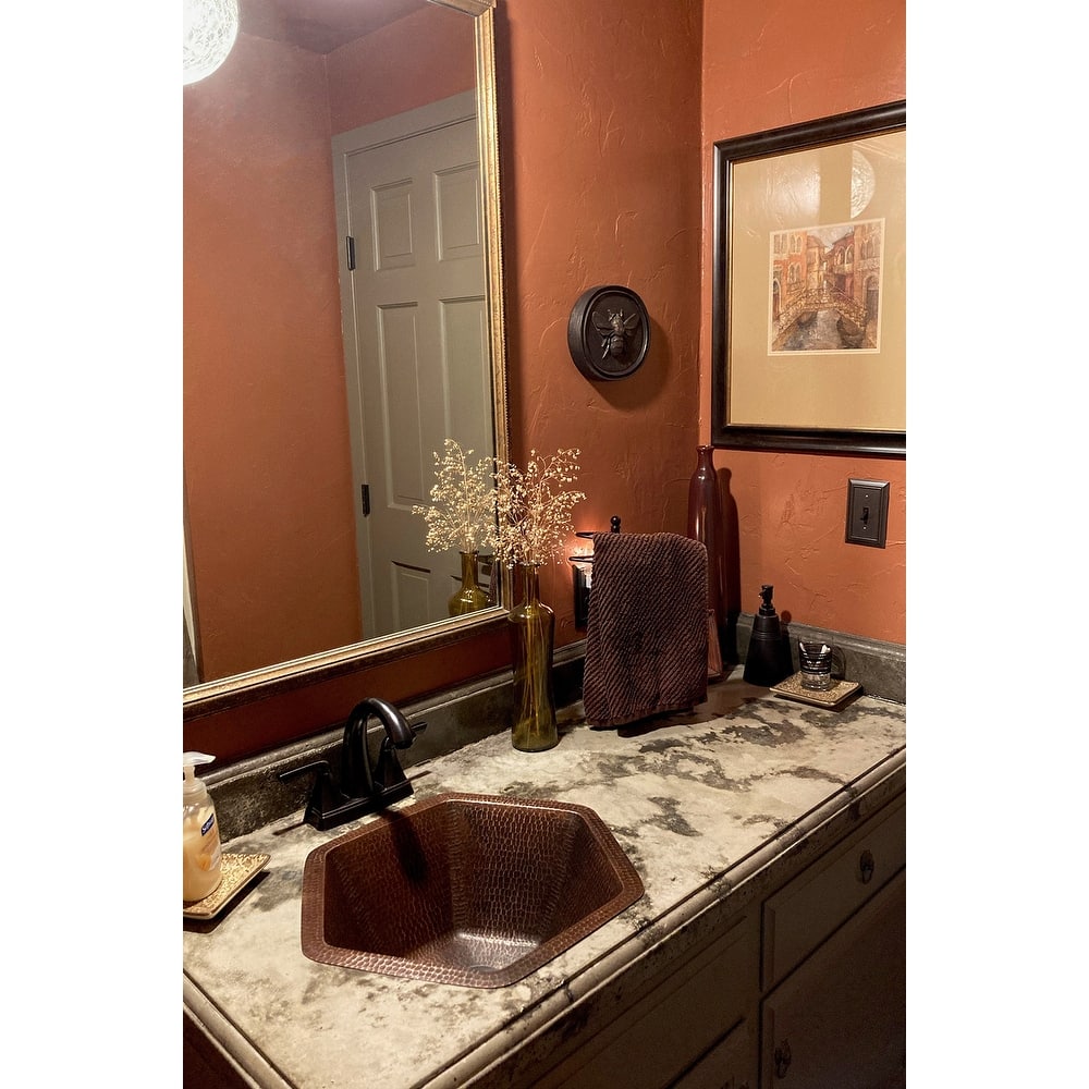 15.5-in Hexagon Under Counter Hammered Copper Bathroom Sink (LH15.5DB)
