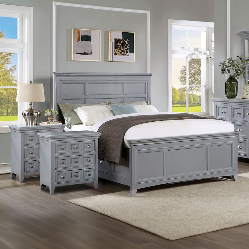 Furniture of America Saer 3-Piece Storage Platform Bedroom Set with USB Port - Grey - Queen