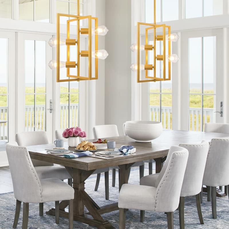 Industrial Lantern Chandelier, 4-Light Modern Geometric Semi Flush Mount Ceiling Light Fixture
