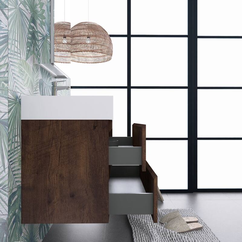 Floating Bathroom Vanity with Solid Surface Top