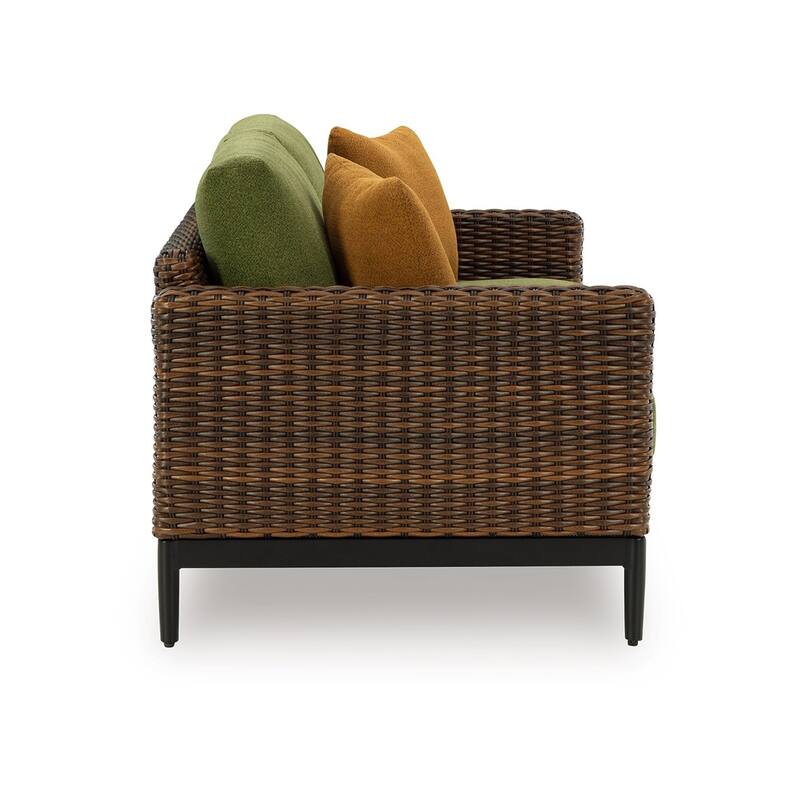 Izon Outdoor Loveseat, 2 Throw Pillows, Green, Brown Woven, 60 Inch