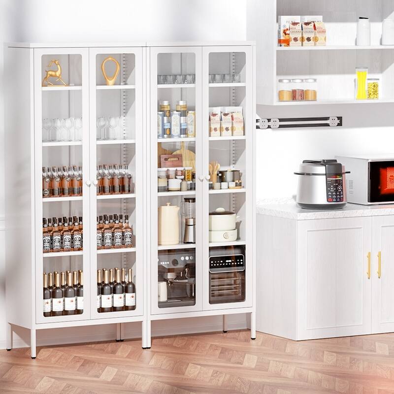 Kitchen Pantry Cabinet Glass Display Storage Buffet Sideboards with Glass Doors and 4 Adjustable Shelves