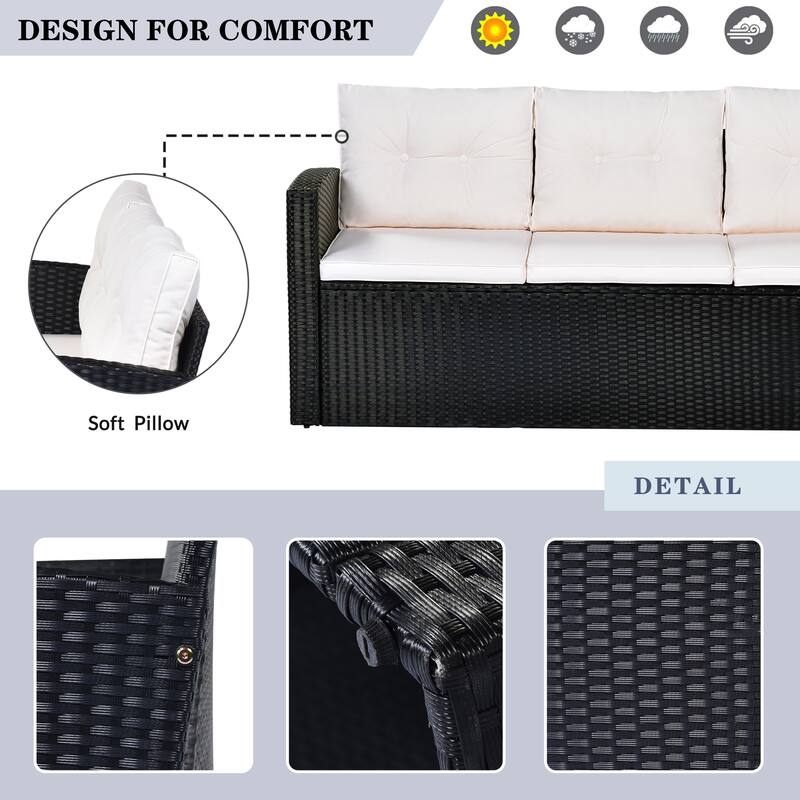 6-piece All-Weather Wicker PE rattan Patio Outdoor Dining Conversation Sectional Set with coffee table