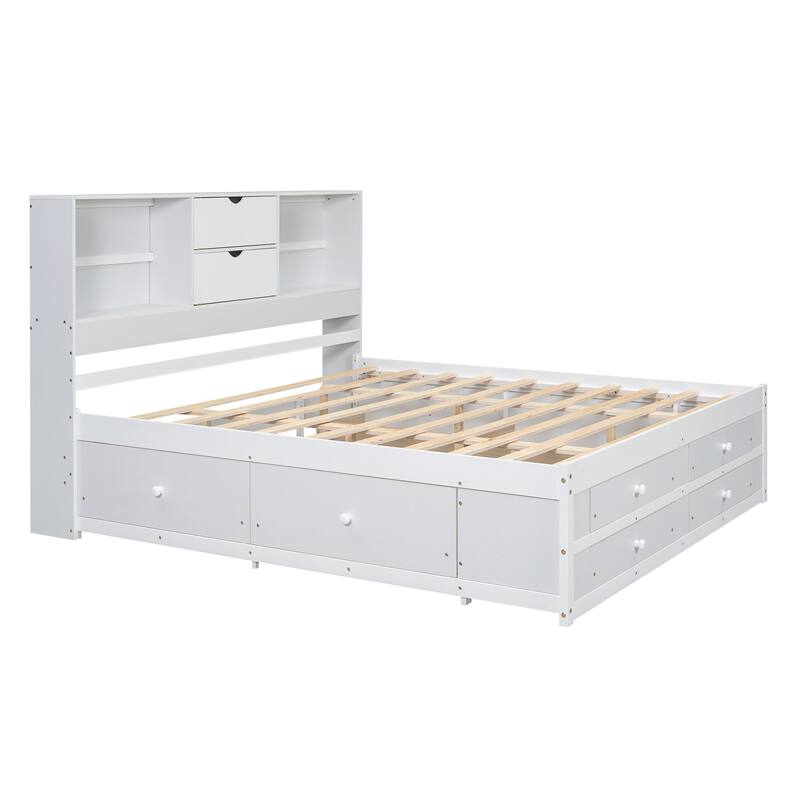 Multi-storage Platform Bed with Headboard and 8 Drawers