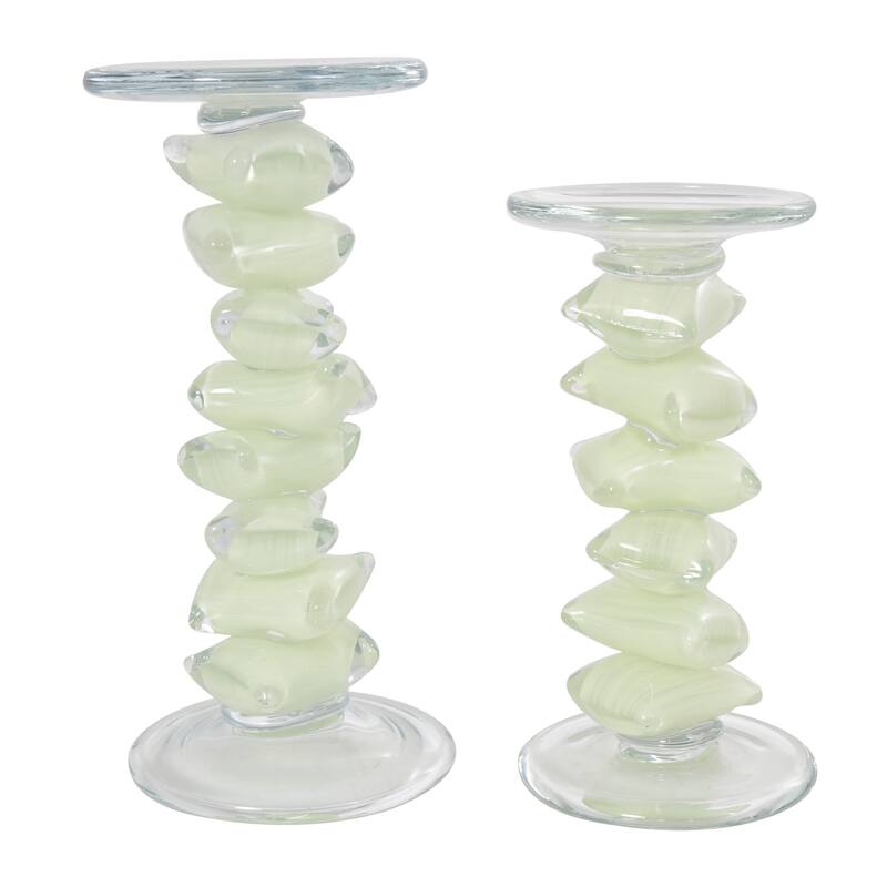 Clear or Green Glass Stacked Stone Candle Holder (Set of 2)